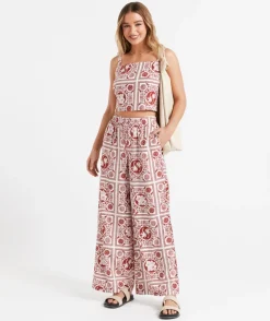 ABBY LINEN BLEND PRINTED PANT