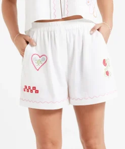 AGNES LINEN BLEND EMBROIDERED SHORT