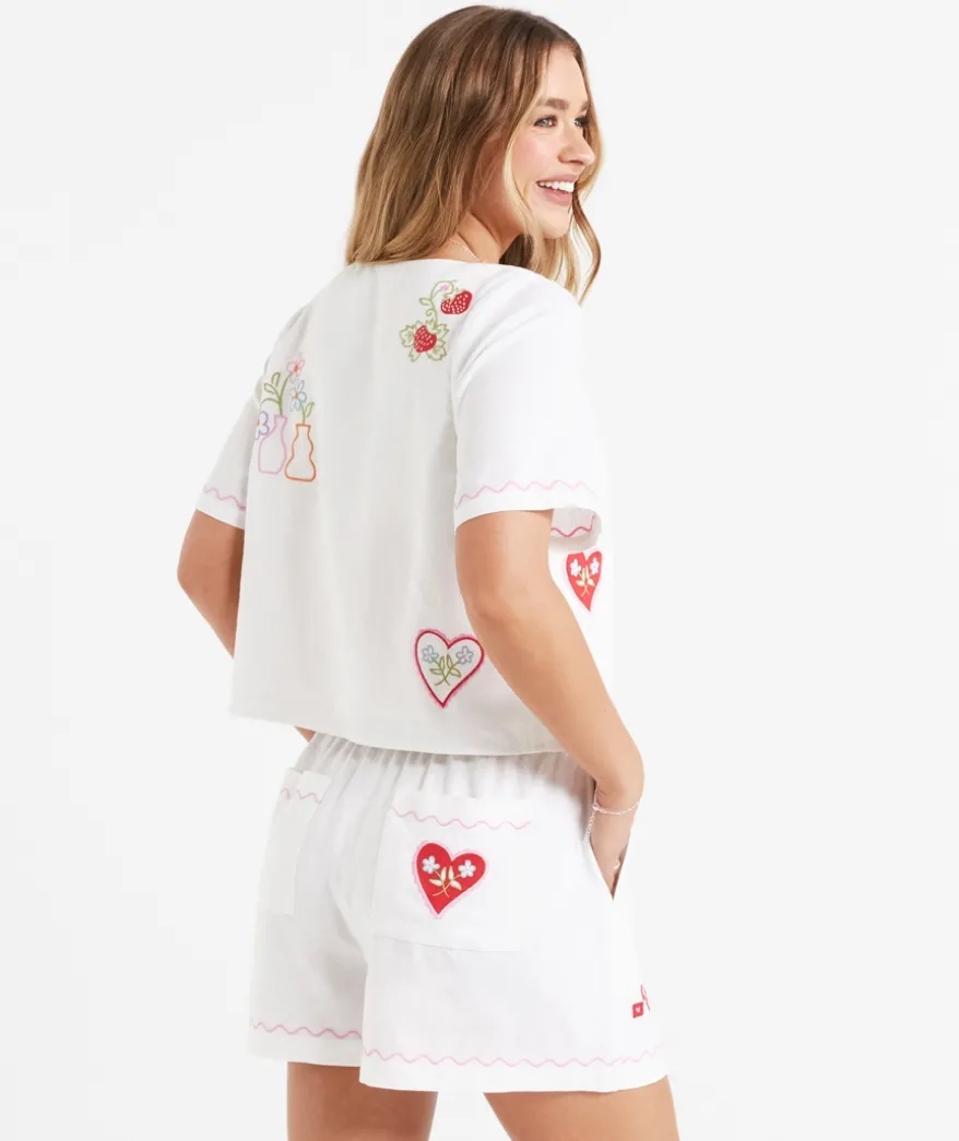 AGNES LINEN BLEND EMBROIDERED SHORT