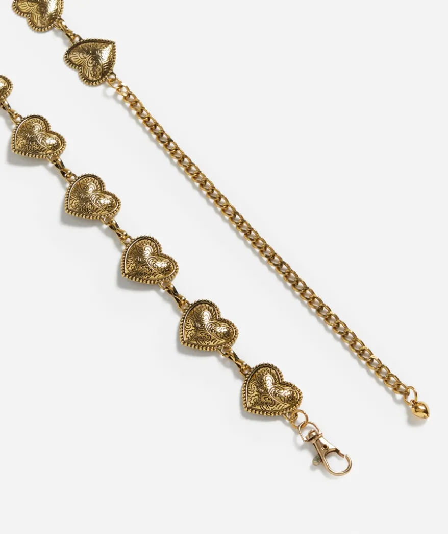 ANTIQUE GOLD HEART HIP CHAIN BELT