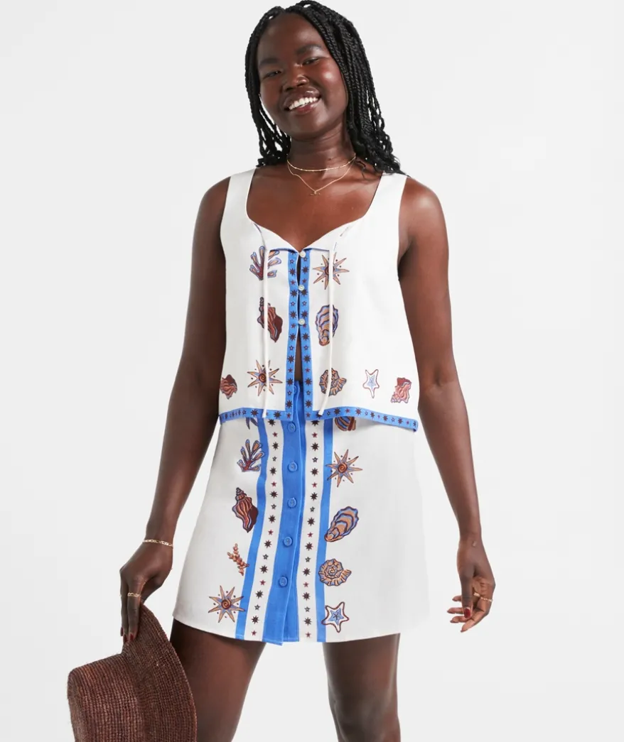 ASPEN LINEN BLEND PRINTED TOP