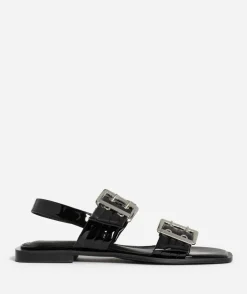 AVA BLACK EYELET DOUBLE BUCKLE SANDAL