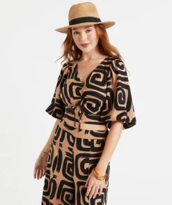 BEX LINEN BLEND RUCHED FRONT TOP