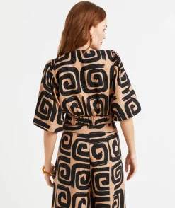 BEX LINEN BLEND RUCHED FRONT TOP