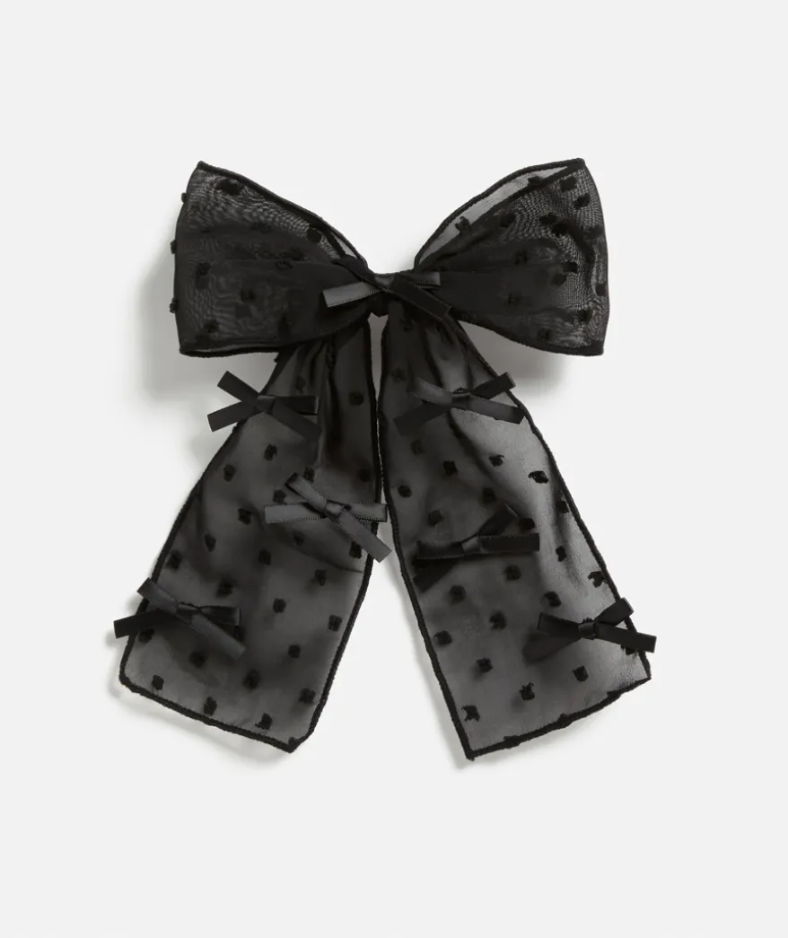 BLACK MESH BOW MINI BOW DETAIL HAIR CLIP