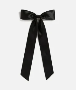 BLACK SATIN LARGE BOW CLIP