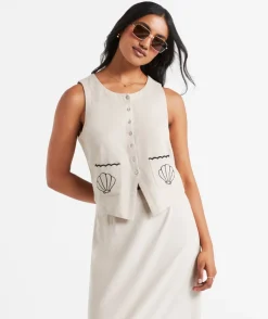CALLIE LINEN BLEND BUTTON FRONT VEST