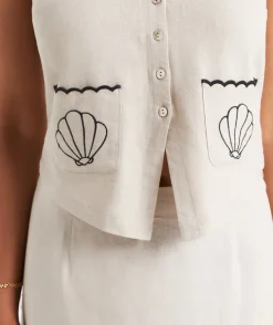 CALLIE LINEN BLEND BUTTON FRONT VEST
