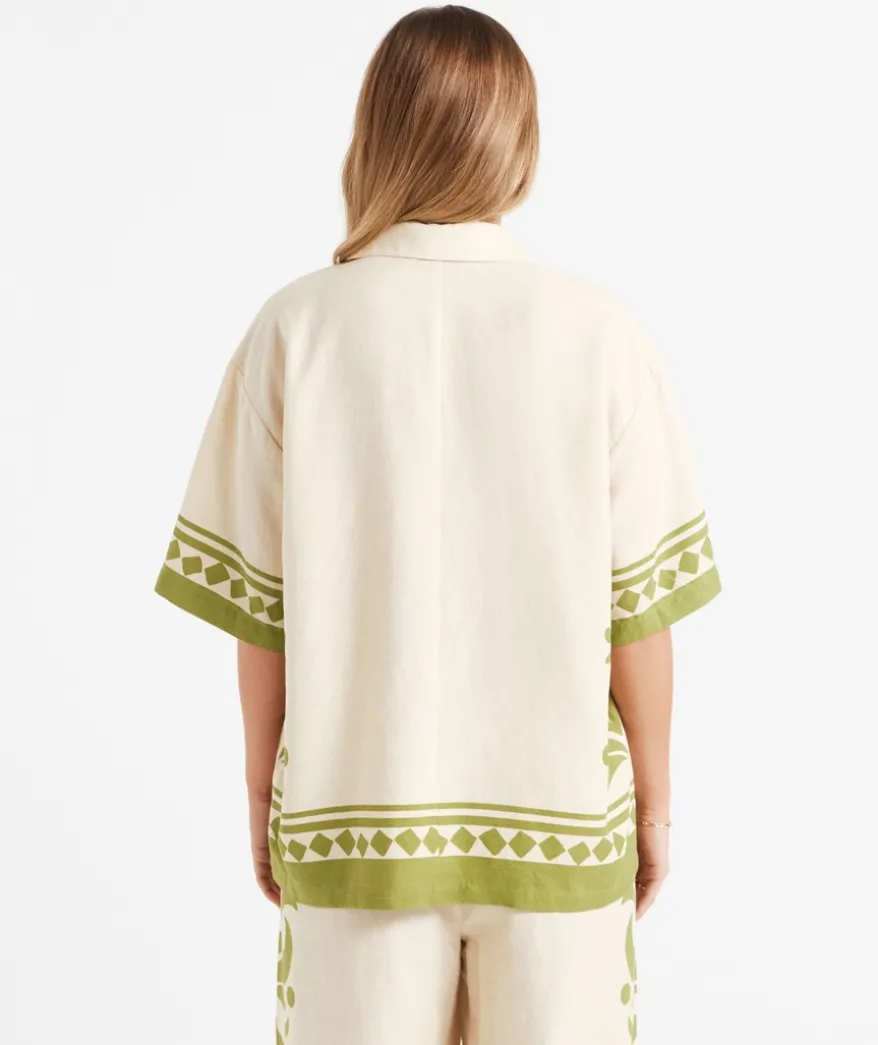CAROLINE LINEN BLEND TIE FRONT SHIRT