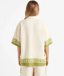 CAROLINE LINEN BLEND TIE FRONT SHIRT