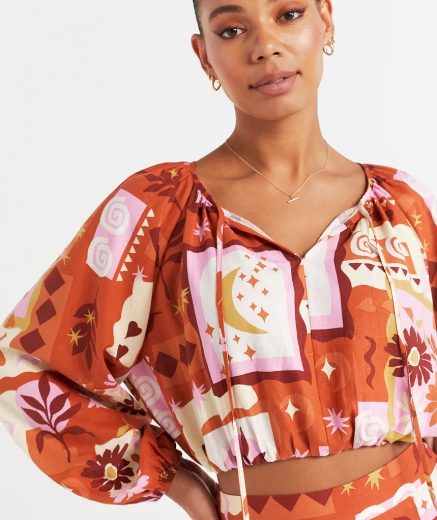 CHLOE LINEN BLEND TIE FRONT BLOUSE
