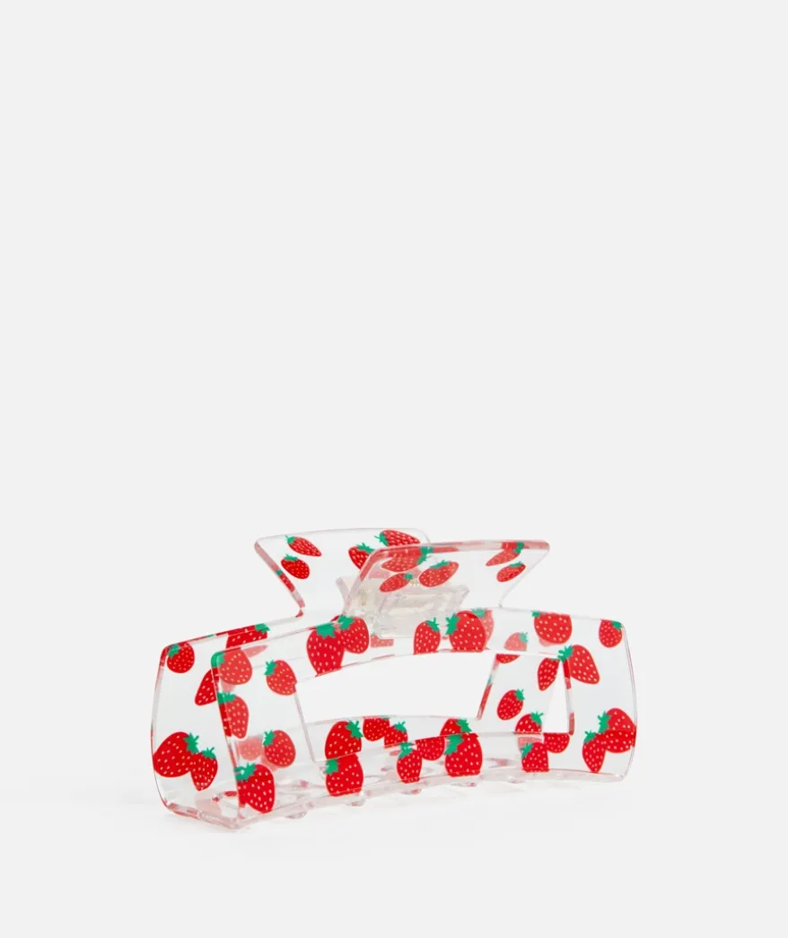 CLEAR STRAWBERRY RECTANGLE HAIR CLAW