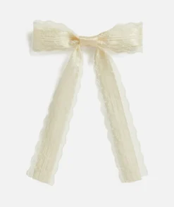 CREAM SATIN & LACE BOW CLIP
