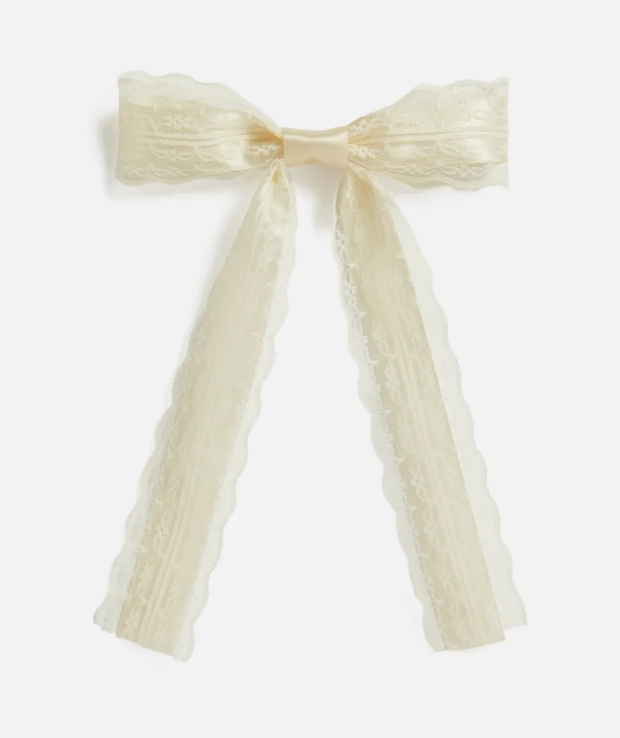 CREAM SATIN & LACE BOW CLIP