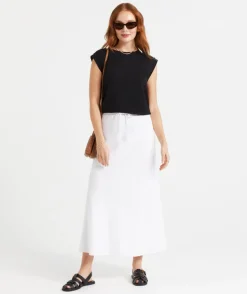 EBONY LINEN BLEND DRAWSTRING MIDI SKIRT