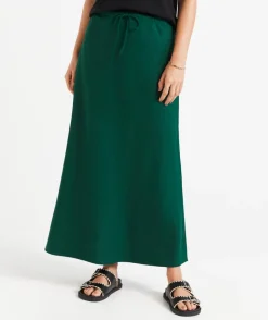 EBONY LINEN BLEND DRAWSTRING MIDI SKIRT