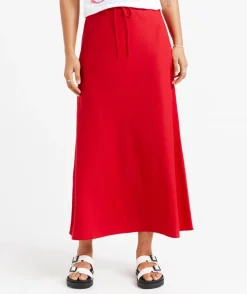 EBONY LINEN BLEND DRAWSTRING MIDI SKIRT