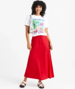 EBONY LINEN BLEND DRAWSTRING MIDI SKIRT
