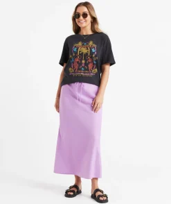 EBONY LINEN BLEND DRAWSTRING MIDI SKIRT