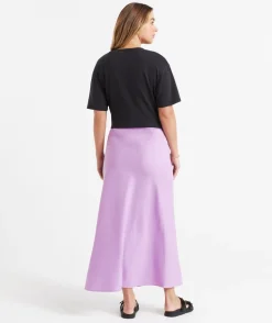 EBONY LINEN BLEND DRAWSTRING MIDI SKIRT