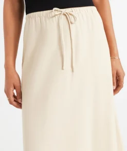 EBONY LINEN BLEND DRAWSTRING MIDI SKIRT
