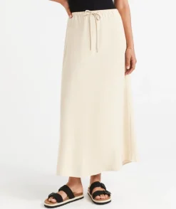 EBONY LINEN BLEND DRAWSTRING MIDI SKIRT