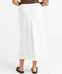 EBONY LINEN BLEND DRAWSTRING MIDI SKIRT
