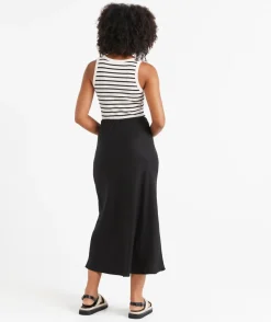 EBONY LINEN BLEND DRAWSTRING MIDI SKIRT