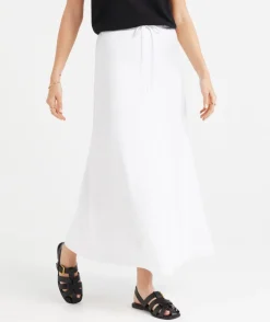 EBONY LINEN BLEND DRAWSTRING MIDI SKIRT