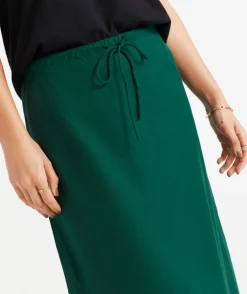 EBONY LINEN BLEND DRAWSTRING MIDI SKIRT