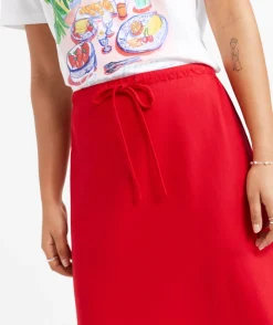 EBONY LINEN BLEND DRAWSTRING MIDI SKIRT