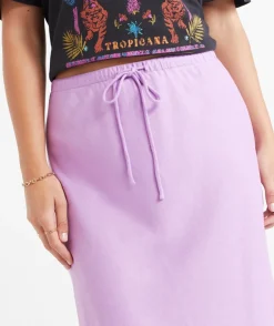 EBONY LINEN BLEND DRAWSTRING MIDI SKIRT