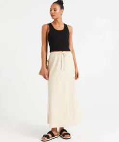 EBONY LINEN BLEND DRAWSTRING MIDI SKIRT