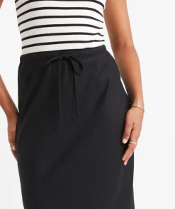 EBONY LINEN BLEND DRAWSTRING MIDI SKIRT