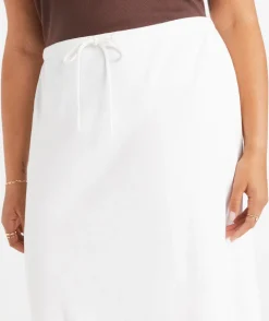EBONY LINEN BLEND DRAWSTRING MIDI SKIRT