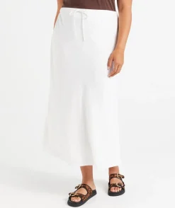EBONY LINEN BLEND DRAWSTRING MIDI SKIRT