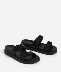 ELENA BLACK DOUBLE BUCKLE SANDAL