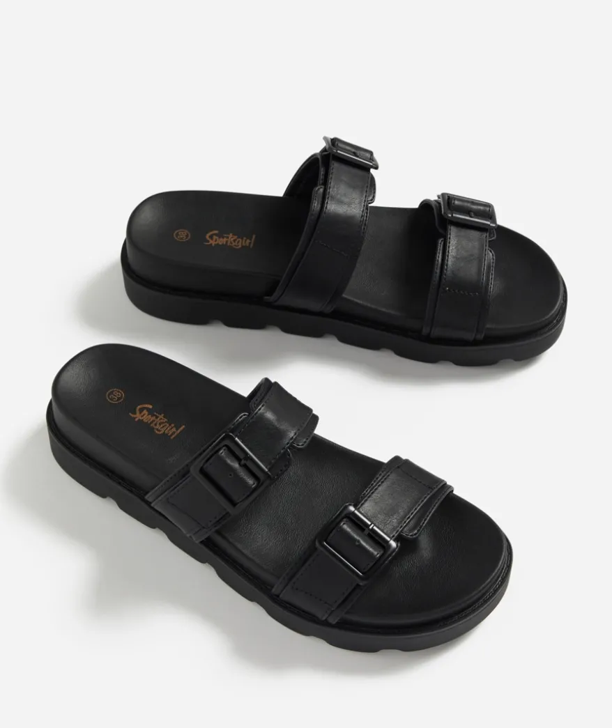 ELENA BLACK DOUBLE BUCKLE SANDAL