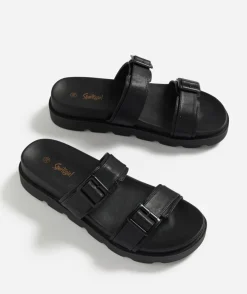 ELENA BLACK DOUBLE BUCKLE SANDAL