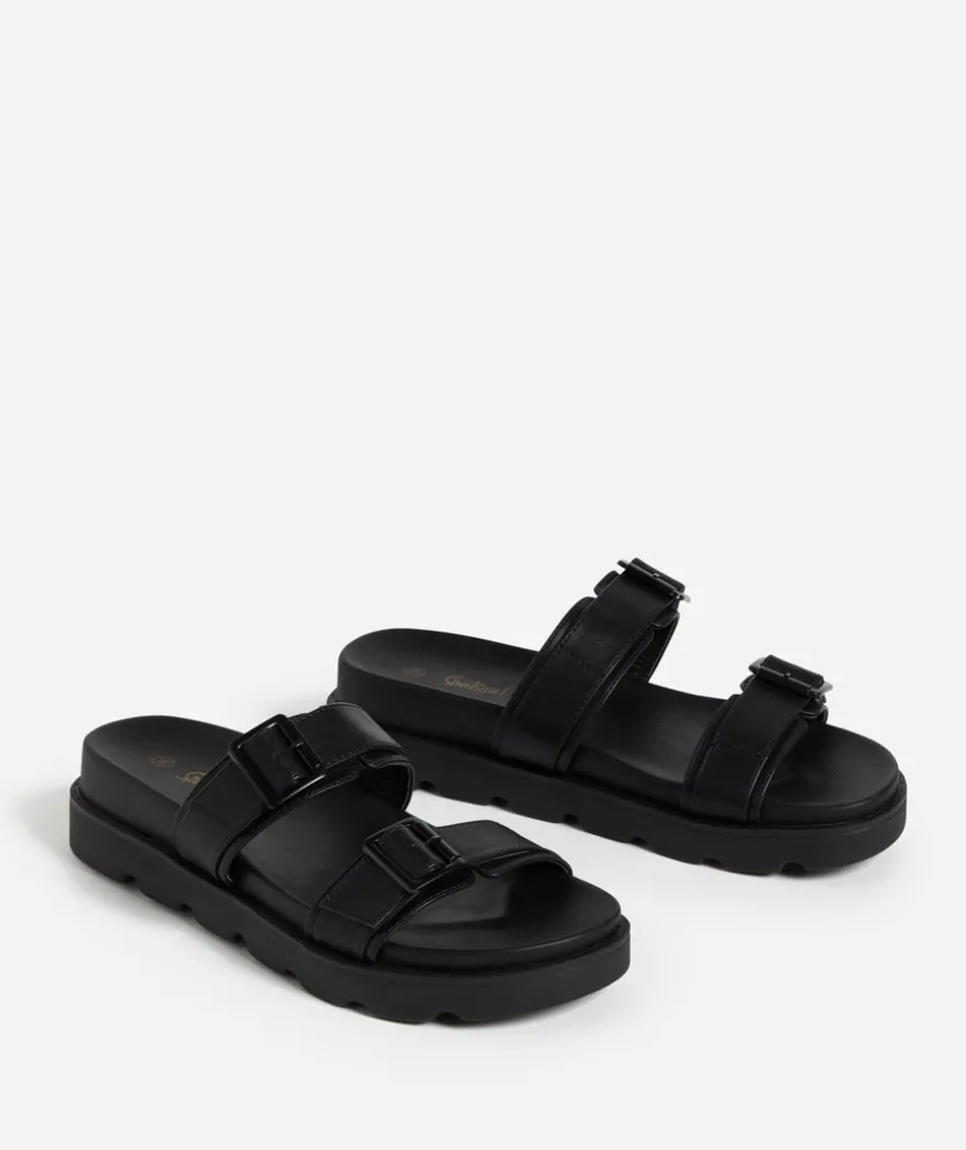 ELENA BLACK DOUBLE BUCKLE SANDAL