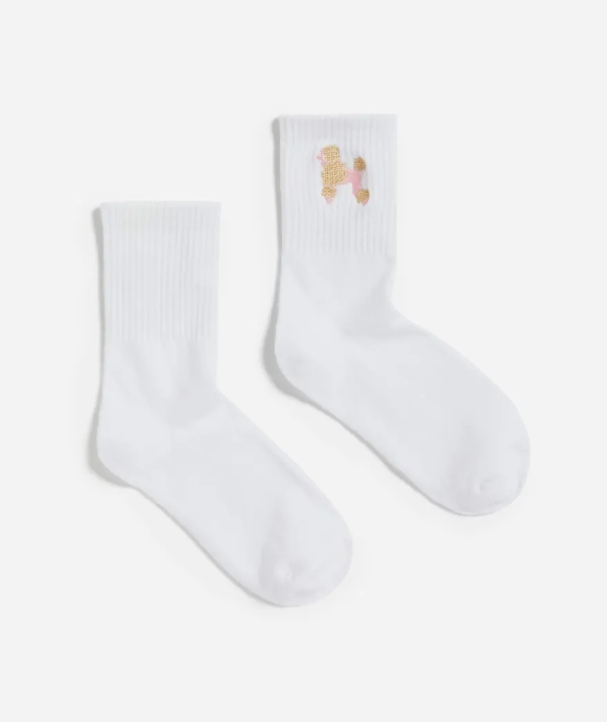 EMBROIDERED POODLE THREE QUARTER SOCK