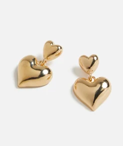 GOLD DOUBLE HEART DROP EARRING
