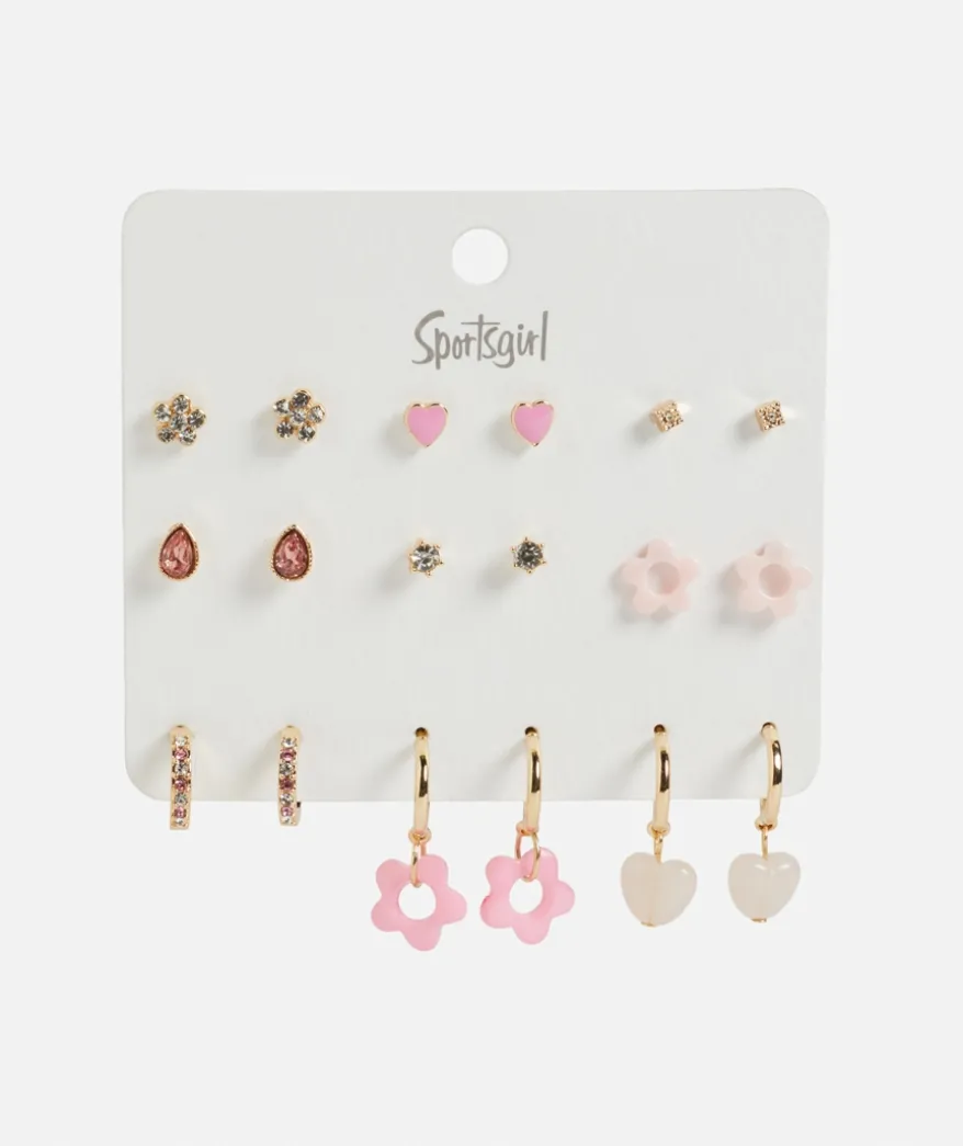 GOLD FLOWER HOOP AND STUD EARRING PACK