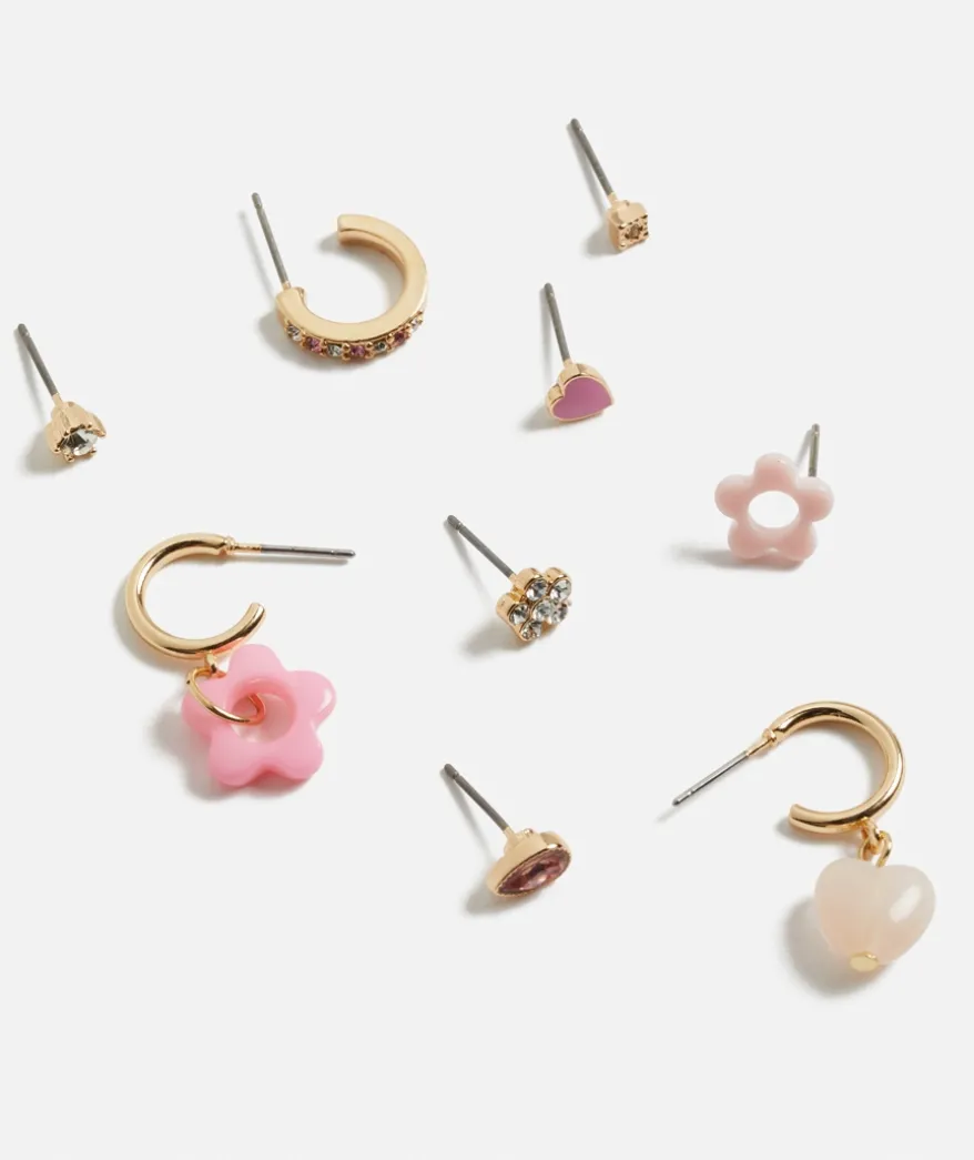 GOLD FLOWER HOOP AND STUD EARRING PACK