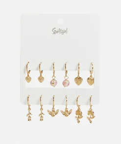 GOLD HEART AND ROSE HUGGIE EARRING PACK