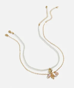 GOLD HEART AND ROSE PEARL LAYERED NECKLACE