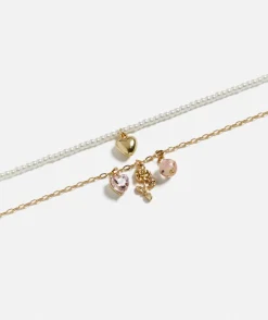 GOLD HEART AND ROSE PEARL LAYERED NECKLACE
