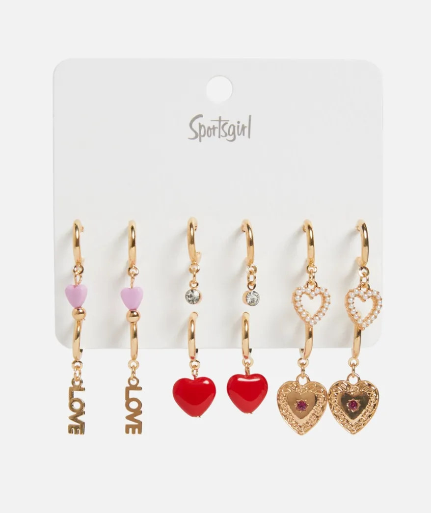 GOLD JEWEL HEART EARRING PACK