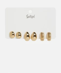 GOLD MIXED STUD HOOP EARRING PACK
