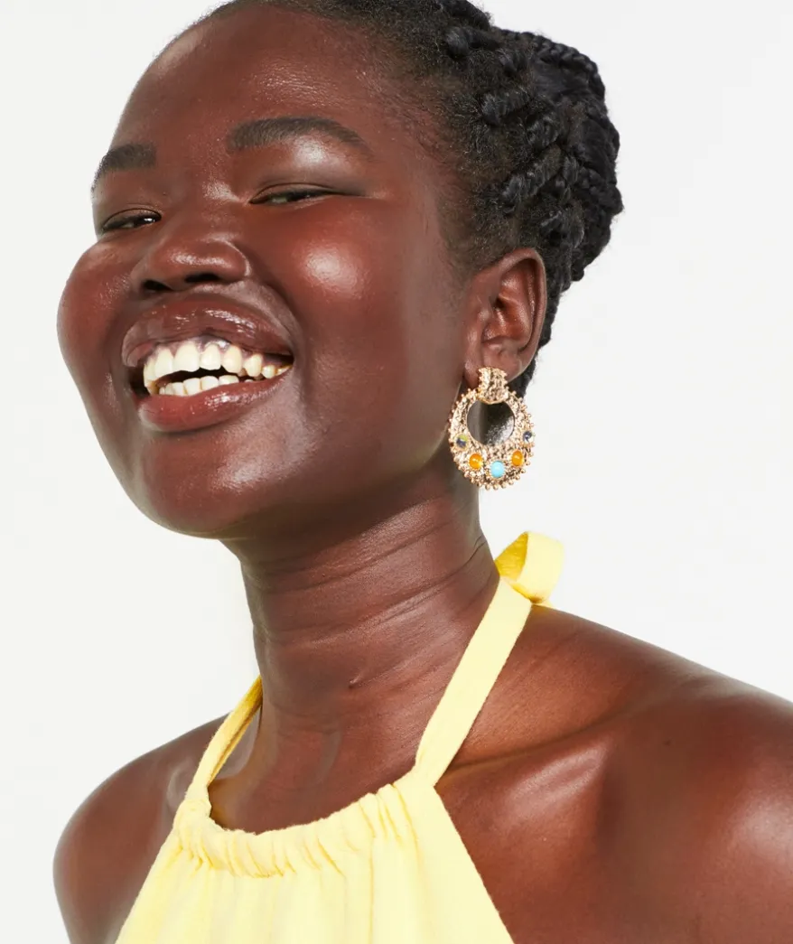 GOLD MOLTEN GEM DOORKNOCKER EARRING